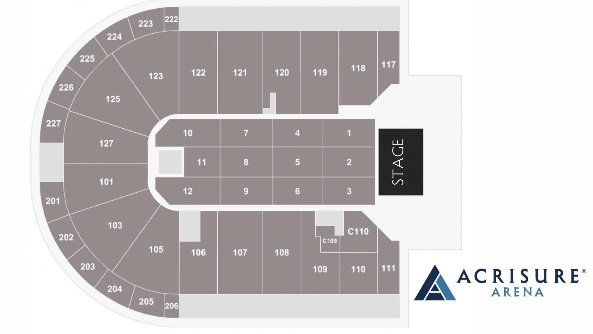 detailed seat row numbers end stage concert sections floor plan map arena  lower…