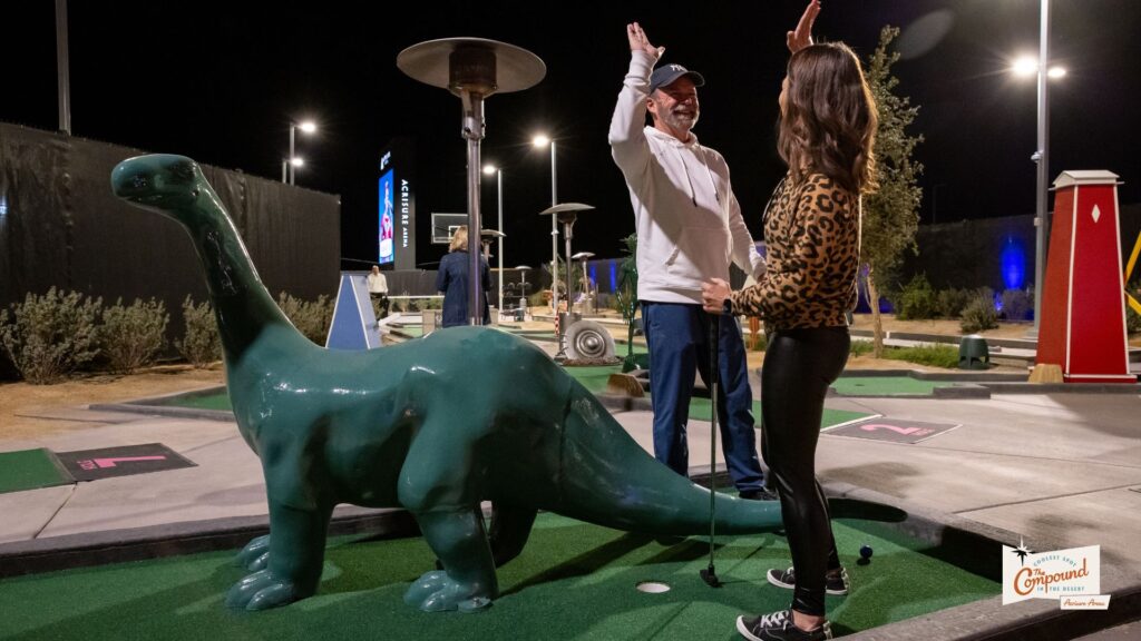 The Compound at Acrisure Arena features a 9-hole Mini Golf course with iconic Southern California obstacles.