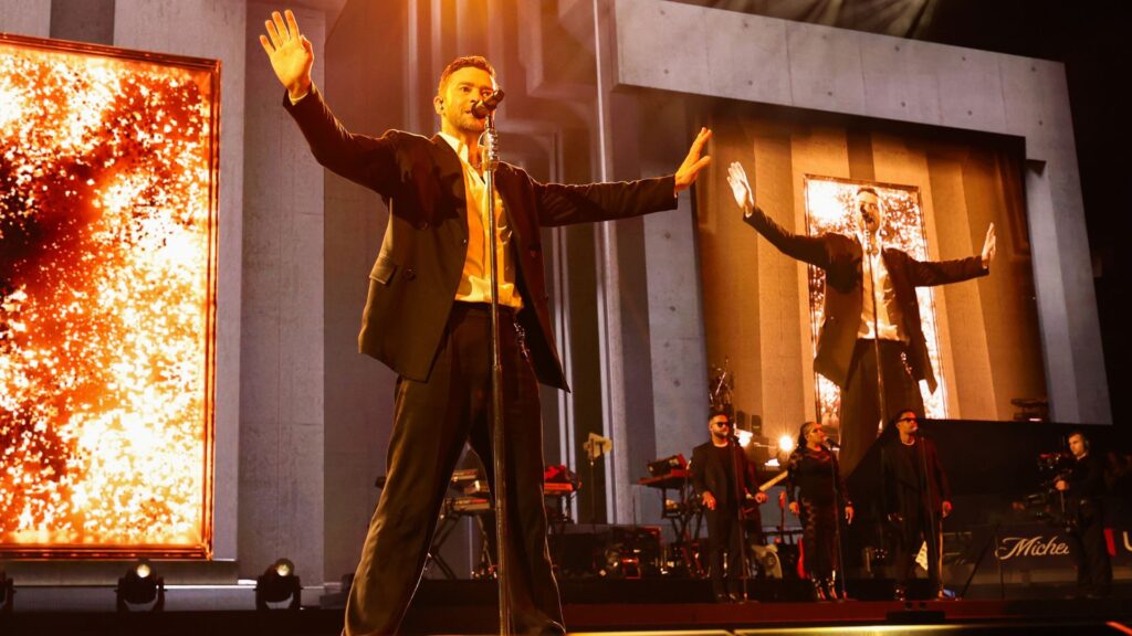 Justin Timberlake performs at Acrisure Arena on January 20